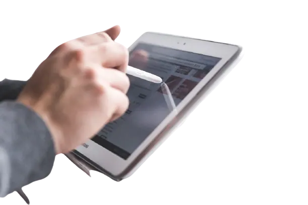 Hand using a tablet with a digital pen