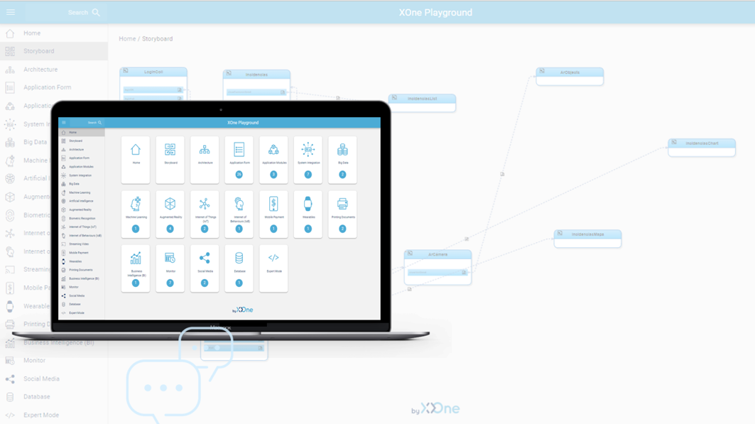 XOne Playground screen with an app storyboard