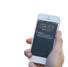 Hand holding a smartphone with a notification on the lock screen