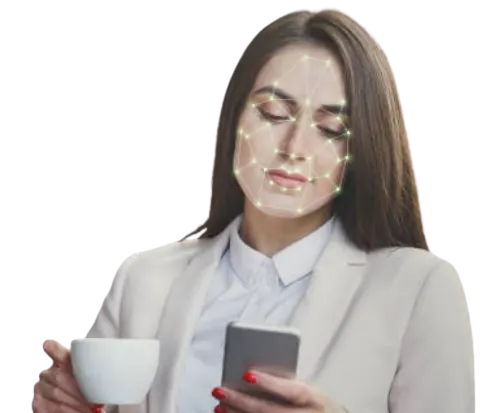 Woman using a smartphone with facial recognition