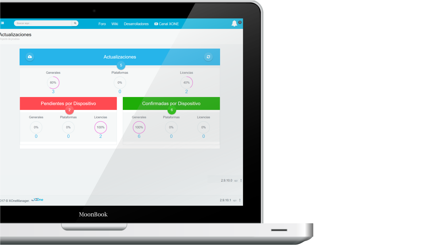 XOne Manager updates panel on a laptop